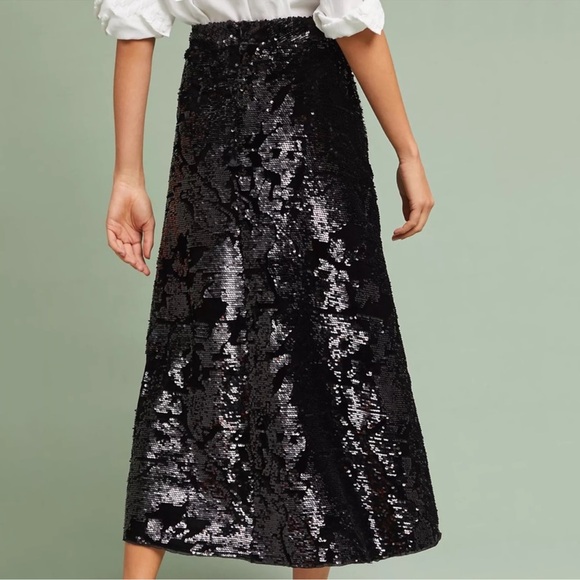 NWT Anthropologie Sequin Skirt Black Size S Small - Picture 2 of 5